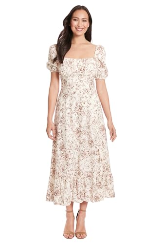 Image of London Times Womens Square Neck Smocked Back Linen Blend Flattering Versatile Spring Summer Garden Party