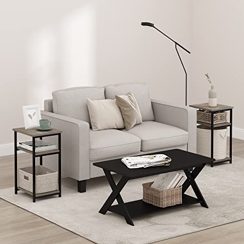 Image of Furinno Just 3-Tier Metal Frame End Table with Storage Shelves, 2-Pack, French Oak