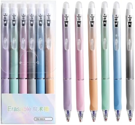 MOZXIRZ 6 Pcs Erasable Retractable Pens Erasable Gel Ink Pens Cartoon Erasable Soft Grip Pens 0.5mm Black Ink Writing Pen School Pen Office Supplies Women Girls Boys (Black Ink-Pastel) image 4
