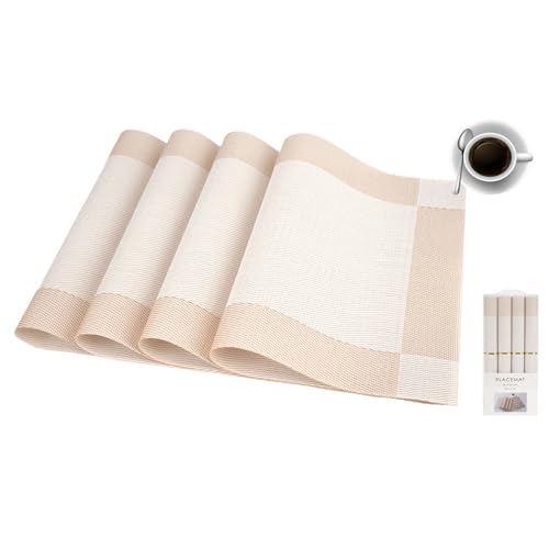Tischsets abwaschbar 4er Set, PVC-Vinyl-Tischsets, hitzebeständige, langlebige, rutschfeste gewebte untersetzer für Küche, Zuhause, Essen, Küchentisch, 45cmx30cm, Gold