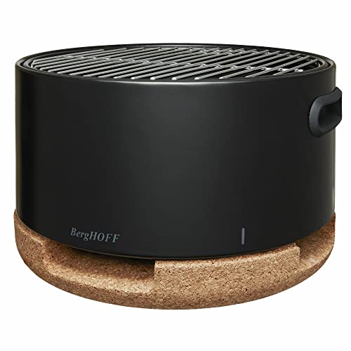 Produktfoto von BergHoff Tischgrill Leo schwarz (Holzkohlegrill tragbar, Camping Grill inkl. Zubehör, Tragbarer Reisegrill kompakte…