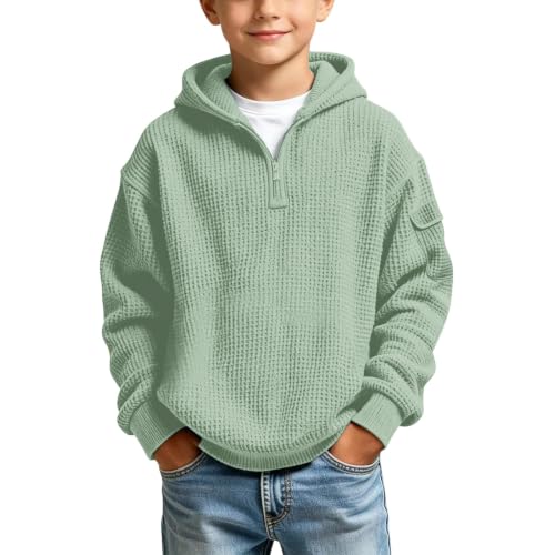 KSADZAIE Boys Hoodies Waffle Knit Fashion Quarter Zip Pullover Sweatshirts