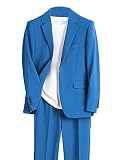 Jiaoyunshi Men Suits Fashion 2 Piece Loose Casual for Work（Coat+Pants） Blue