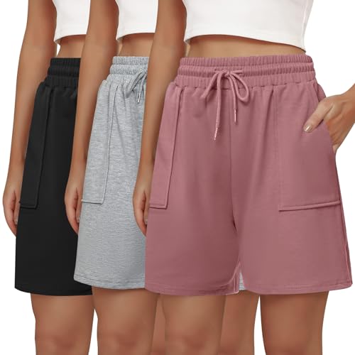 Cowasto Women's 3 Packs Cotton Sweat Shorts Casual Summer Loose