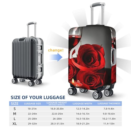 Red Rose And Wine Romantic Lovers Print Luggage Suitcase Covers Elastic Washable Luggage Protector Luggage Covers For Suitcase 6