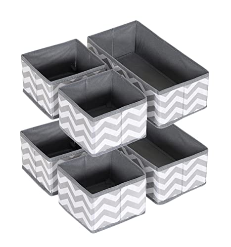 House of Quirk Storage Box Set of 6 Closet Dresser Drawer Organizer Cube Basket Bins Containers Divider with Drawers for Underwear, Bras, Socks, Ties, Scarves, Grey