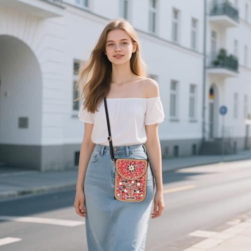 Image of Small Beaded Crossbody Bag for Women, Boho Cell Phone Shoulder Purse Wallet with Handcrafted Colorful Beads