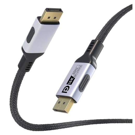 16K@60Hz 80Gbps DisplayPort Cable 2.1 8K@240Hz 4K@480Hz Display Port Cable DP Cord HDR, HDCP2.3, DSC1.2a, FreeSync, G-Sync, Alu Braid Compatible Monitor, Graphics RTX 5090 4090, PC(10Ft/3M)
