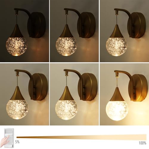 Image of LED Wall Sconces Dimmable, Modern Crystal Wall Sconce Indoor, Bubble Brass Wall Light for Bedroom Bathroom Living Room Dining Room Hallway,3300k 5W