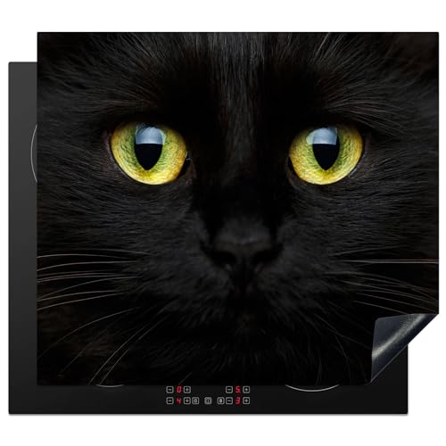 KitchenYeah© Protection Plaque Cuisson Deco Cuisine Cache Induction 60x52 cm Protège Pour Cuisiniere Protection Chat - Yeux - Jaune - Noir