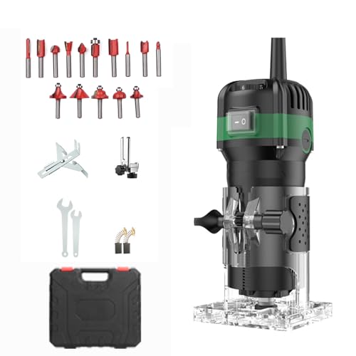 Hancaner Fresatrice per legno, 800 W, 0-33.000 giri/min, con borsa per il trasporto, 6 velocità variabili, fresatrice elettrica con 15 pezzi di fresatura 1/4, con pinza di serraggio da 6,35 mm