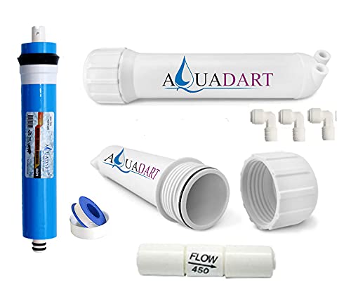 AquaDart 80 GPD Ro Membrane with Housing, Elbow and FR, High TDS Membrane with Flow Restrictor, for All Type of RO Water Purifiers (Blue, FR-450)