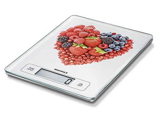 Soehnle Page Profi Fruit Hearts, digitale Küchenwaage für max. 15 kg mit Zuwiegefunktion, praktische Haushaltswaage mit Sensor-Touch, elektronische Waage inkl. Batterien, extragroße Wiegefläche