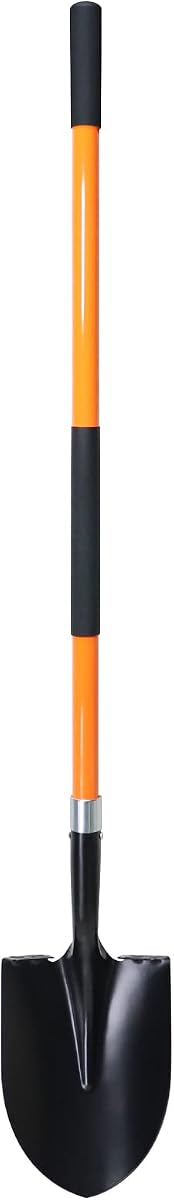 Heavy Duty Gardening Shovel, 56 Inch Round Blade with Fiberglass Handle (Orange)