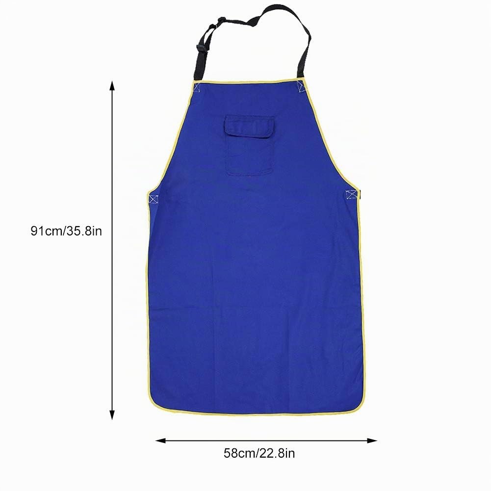 SONEW Tablier de protection ignifuge pour soudeur, tissu résistant au feu, lavable, avec poche avant, couleur bleu, taille M