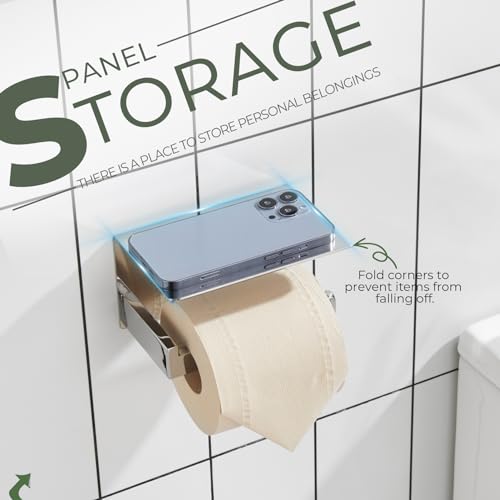 Image of KOKOSIRI Toilet Paper Holder with Shelf Chrome Bathroom Toilet Roll Holder for Restroom T-304 Stainless Steel Wall Mounted, Polished Finish, B2010CH