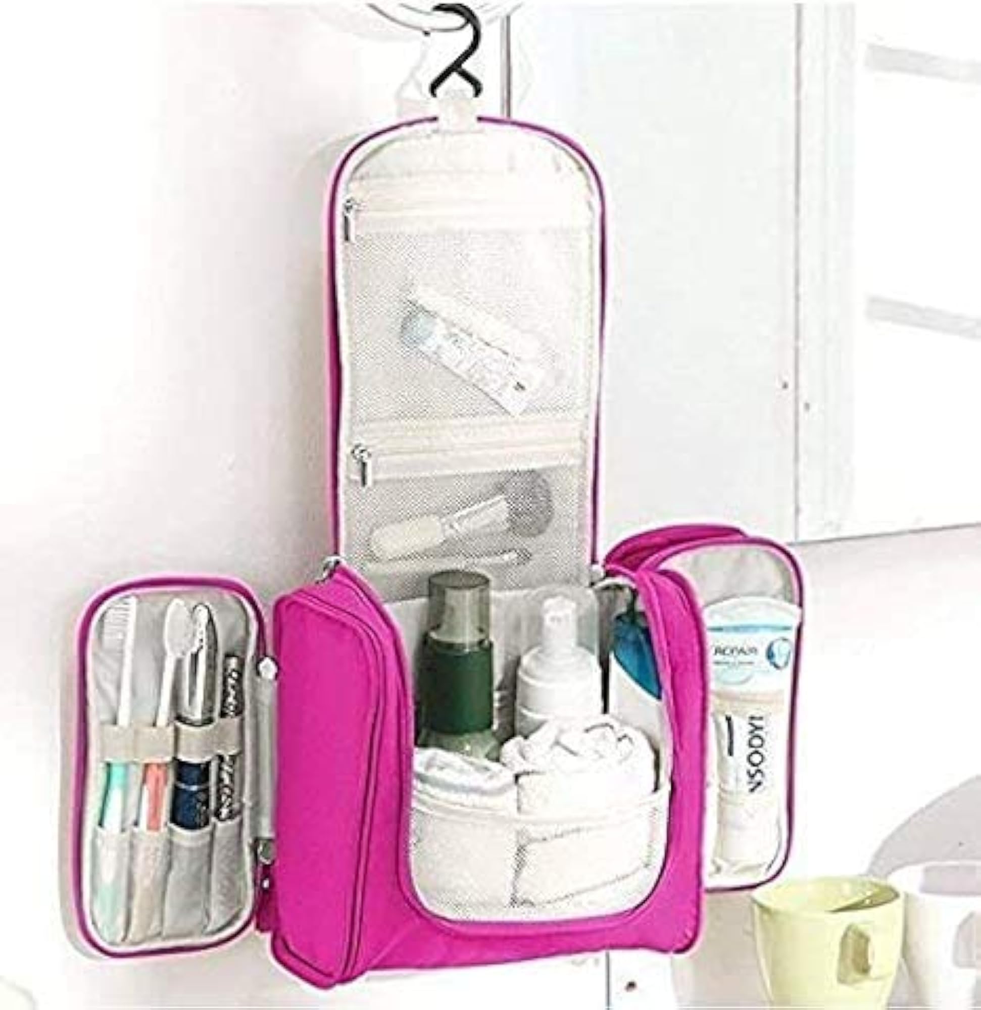 Multifunctional Travel Bag Extra Large Makeup Organiser with Hook, Pink