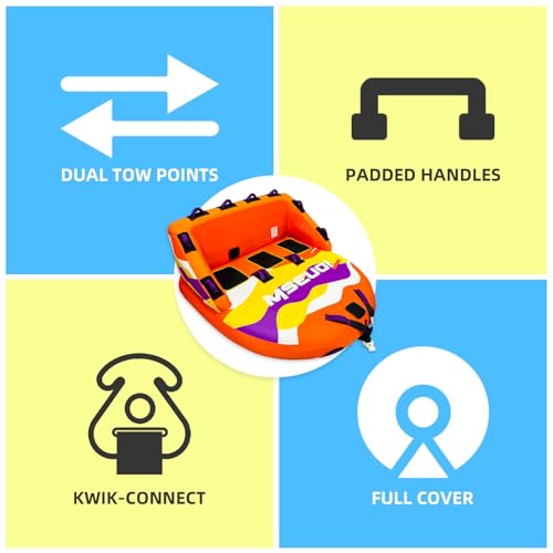 Image of Inflatable Water Towable Tube for Boats Heavy-Duty 1-3 Rider Tow Tube with Reinforced Handles, Quick-Connect Tow Rope, Rapid Air Valve