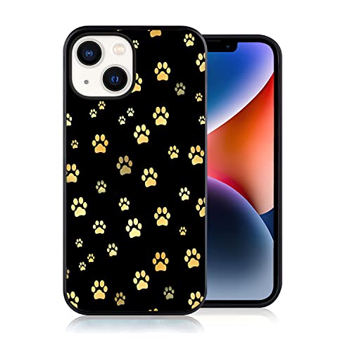 YASHILAIYA Compatible with iPhone 14 Case for Women Girls,Gold Dog Paw Phone Case Slim Soft TPU Shockproof Protective Cover for iPhone 14 6.1"