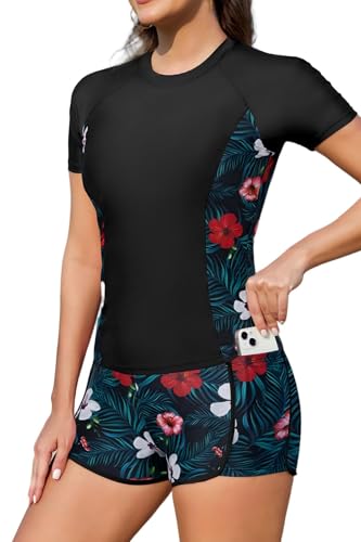 SHEKINI - SHEKINI Women's Short Sleeve Rash Guard 2 Piece Swimsuit - UPF50+ Shirt with Board Shorts - Best Deal on Amazon