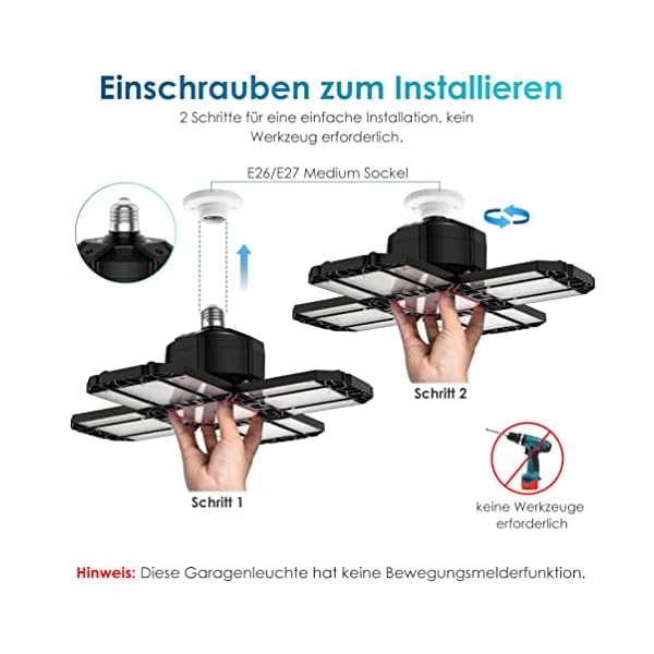 Rafow 200W LED Garagenleuchte Werkstattlampe Garagenbeleuchtung: 2 PCS Faltbares Deckenlampe 20000LM 6500K mit 6… – Bild 5