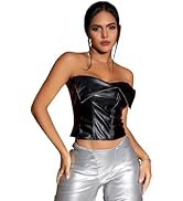 BEAUDRM Women's PU Leather Sleeveless Crop Tube Top Zip Up Strapless Slim Fit Solid Party Tops