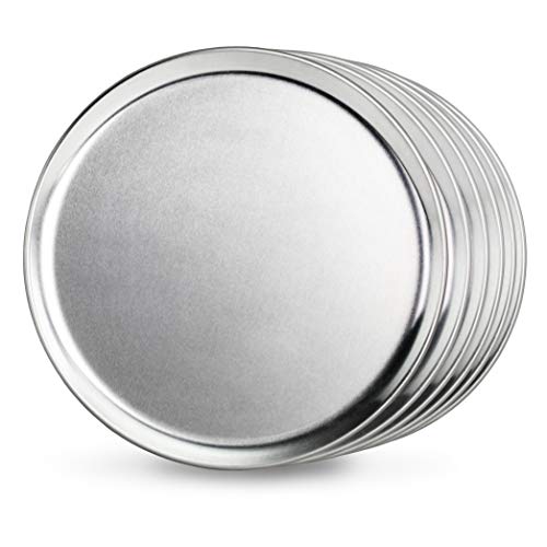 New Star Foodservice Restaurant-Grade Aluminum Pizza Pan, Baking Tray, Coupe Style, 10 Inch, Pack of 6