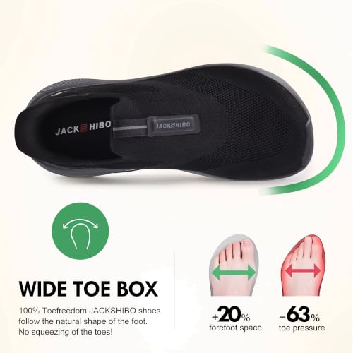 Image of JACKSHIBO Mens Slip in Free up Hands Shoes Wide Toe Box Arch Support Orthopedic Walking Sneakers Cushioned Thick Zero Drop Sole Metatarsal Pads