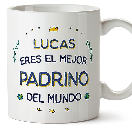 MUGFFINS Tazas Personalizadas para PADRINO - En Español - Mejor del Mundo - 11 oz / 330 ml - Regalo personalizable original y divertido
