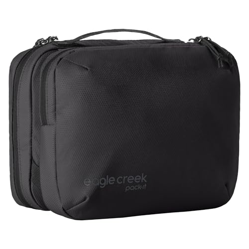 Eagle Creek Pack-It Trifold Toiletry Kit - Dopp Kit Toiletry Organizer with Padded Interior, Durable Hanging Hook & Large Compartments - Water Resistant & Washable - Black