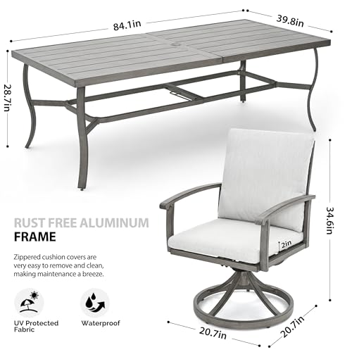 Aluminum Patio Dining Set for 8 with Swivel Chairs and Table