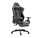 Produktbild LZQ Racing Sportsitz Gamingstuhl Bürostuhl mit Fußstützen, PU Kunstleder Bürodrehstuhl, Chefsessel Schreibtischstuhl Drehstuhl mit Armlehnen, Wippfunktion und Höhenverstellbar (Grau-Schwarz)
