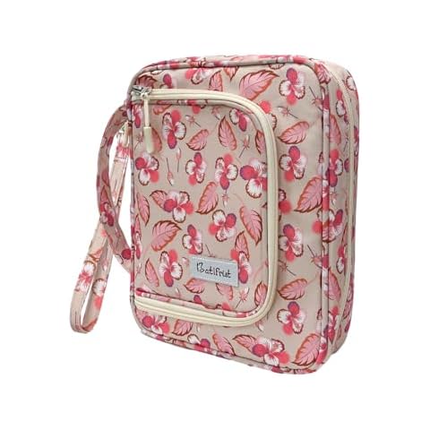 Bible Cover Case for Women, Church Book Pink Floral Bible Bag,Bible Carrying Case for Bible Accessories, Bible Book Cover with Zipper Pockets for Gils fits Bible Size Up to 9.5"x6.5"x2" Cover