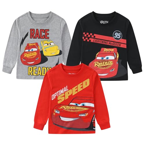 T-shirt Cars Disney manches longues lot de 3 pour petit garçon en rouge gris et noir