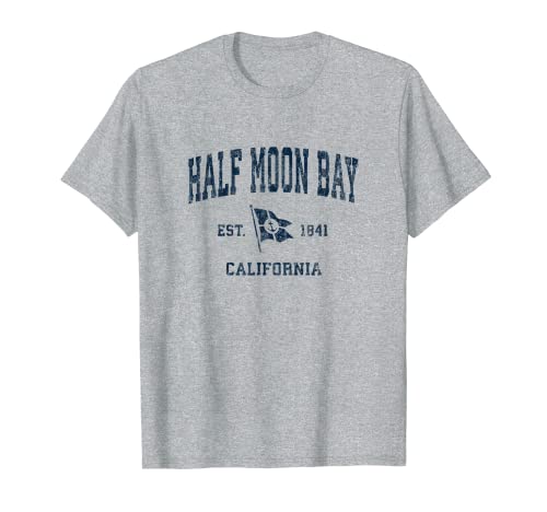 Half Moon Bay CA Vintage Sports Navy Barca Ancora Bandiera Maglietta