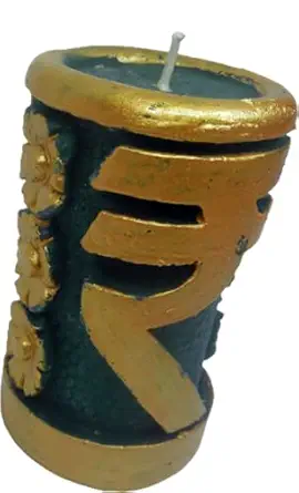 Rupee Candle with Gold Flakes - Rupee/Money/Abundance & Prosperity Candle | Smokeless Hand Poured Positive Ritual Voodoo Candles | Green (2.2 x 4 Inch) (Green Gold)