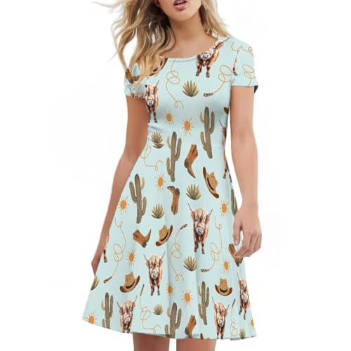 Image of AFPANQZ Womens Casual Summer Lightweight Vintage Dress Short Sleeve Midi Dress Knee-Long Luxury Formal Dress