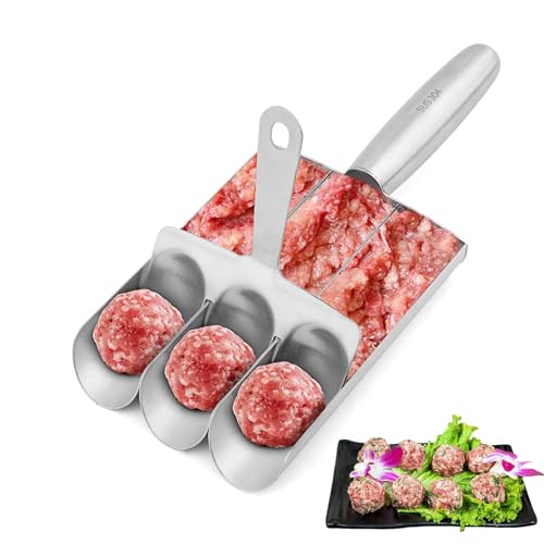 Quixotical Moldeador de Albóndigas de Cocina, Moldeador Triple de Acero Inoxidable, Moldeador de Albóndigas Manual, para Hacer Rápidamente Albóndigas, Bolas de Pescado, Albóndigas de Camarón