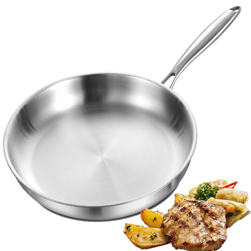 Tri-Ply Stainless Steel Frying Pan, All Cooktops Compatible Up to 315℃, Oven Safe Induction Skillet, 28cm(11inch) Non Toxic Cooking Surface, Fast & Even Heat, Durable Cookware