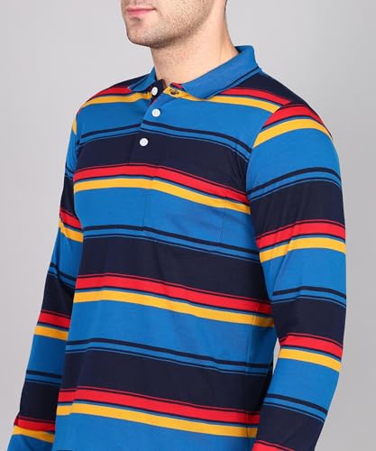 Image of INKKR Polo Neck Full Sleeve Striped Men's Tshirt