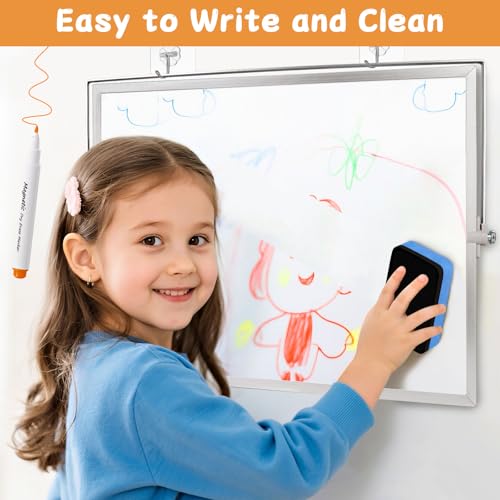 Pizarra Blanca Magnética, 30 X 40 cm pizarra magnetica con soporte y marco de aluminio, Pizarra Magnética Doble Cara, White Board Borrable con Rotulador, para Estudiantes Útiles Escolares Oficina - imagen 2