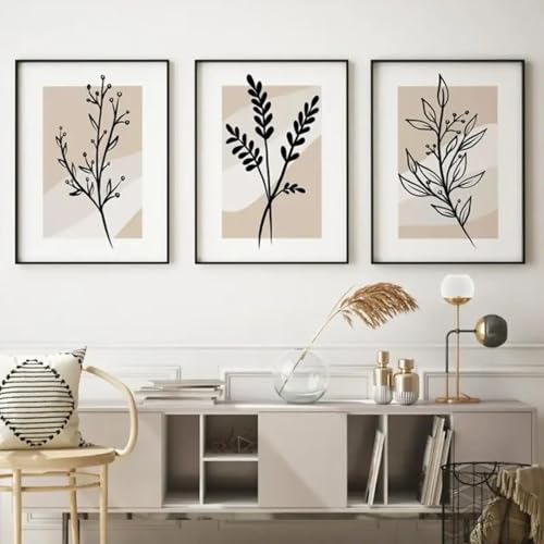 Affiche florale minimaliste pour habiller un mur vide | Décoration beige de chambre 3 pièces