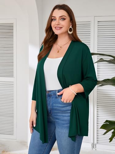 Image of AusLook Women's Plus Size Lightweight Open Front Cardigan 3 /4 Sleeve Cover Ups Shrugs Shawls and Wraps Kimono Jacket Coat