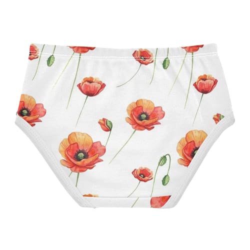 Watercolor Red Orange Flowers Toddler Underwear Floral 2t Cotton Girl Panties Cute Personalized Underpants Briefs2