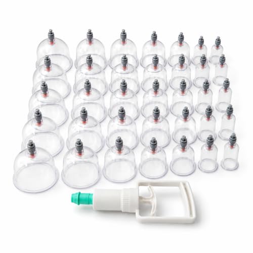 Image of Vacuum Cupping Therapy Set 36 Pcs - Cupping Kit for Pain Relief, Muscle Recovery, Body Massage & Blood Circulation - Portable Manual Therapy Cups with Magnetic Heads, Transparent Design
