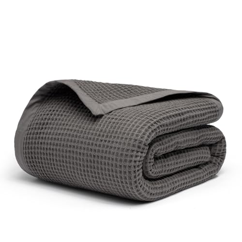 Salt Earth GOTS Certified 100% Organic Cotton Throw Blanket, 60' X 80' Waffle Blankets & Throws for Bed, Throw Blanket for Couch,Modern and Cozy Blanket,All Seasons, Comfy Soft Blanket(Charcoal Grey)