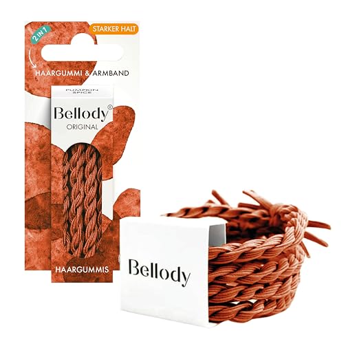 Bellody® Original Haargummis - Stylisch geflochtener Haargummi mit starkem Halt (4er Set) Damen Haarschmuck (Pumpkin Spice)