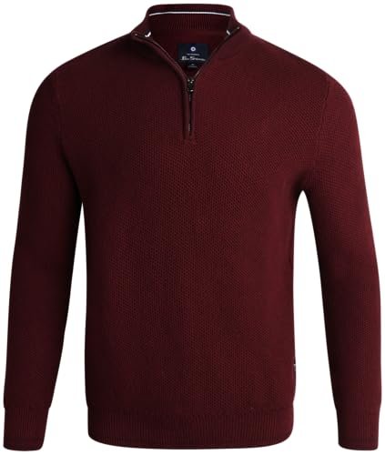 Preisvergleich Produktbild Ben Sherman Herren-Pullover, langärmelig, Viertelreißverschluss, Baumwollpullover, lässiger Pullover für Männer (Größe S-XL), Sonoma Red, Klein