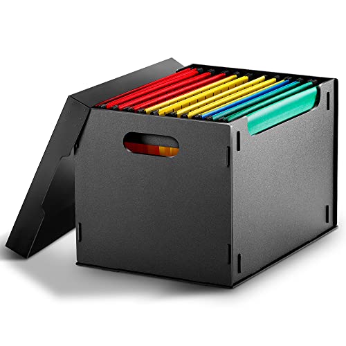 Hanging File Folder Organizer With Letter Size File Folders, Tabs & Inserts, Plastic Portable Desktop Filing Box Document Storage Holder With Lid (Hanging File Organizer With Lid) #TOP30