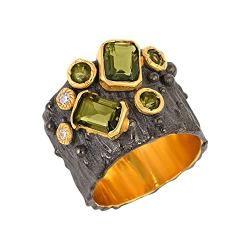 Bague moldavite verte et oxyde de zirconium en argent sterling 925